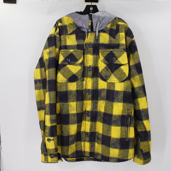 Analog ski Jacket Men L Chapel Yellow Plaid faux Flannel look snowboard Hooded